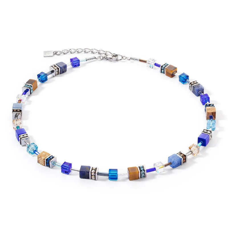 Ladies necklaces eye-catching necklaces-Coeur De Lion GeoCUBE® Iconic Precious Blue Brown Necklace