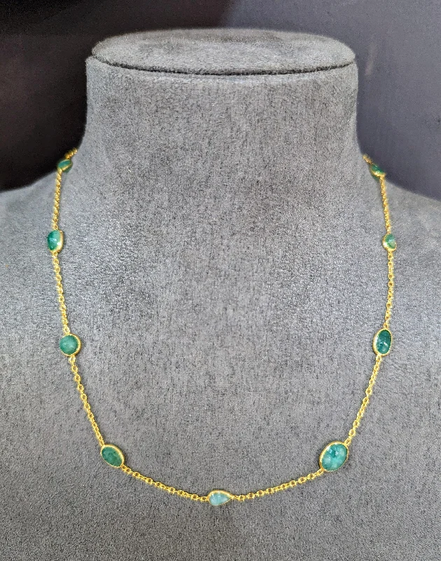 Ladies necklaces sentimental keepsake value-18ct Gold Vermeil Emerald Chain Necklace