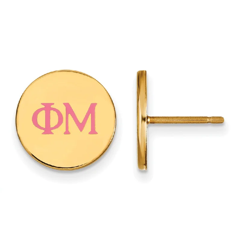 Ladies earrings cultural celebration styles-14K Plated Silver Phi Mu Enamel Greek Letters Post Earrings