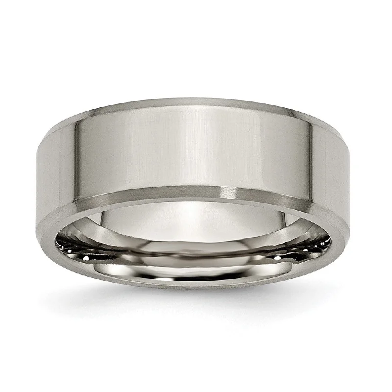 Ladies rings love token designs-8mm Titanium Polished & Brushed Beveled Edge Comfort Fit Band