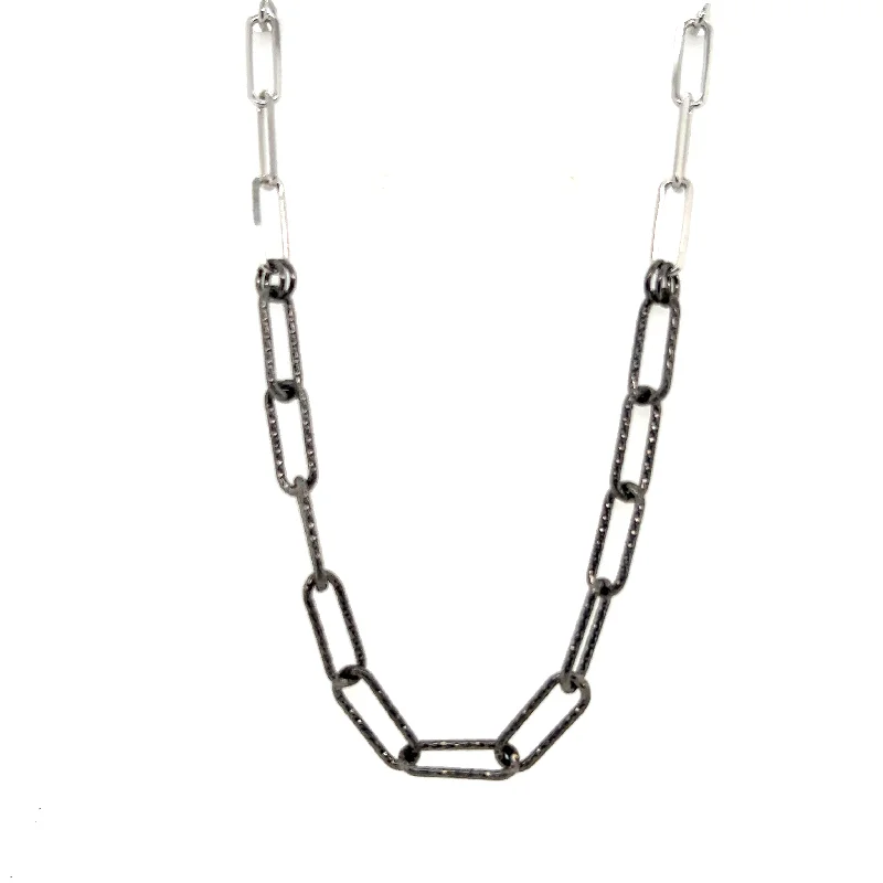 Ladies necklaces hand-forged necklaces-Black Rhodium Paperclip Chain Necklace