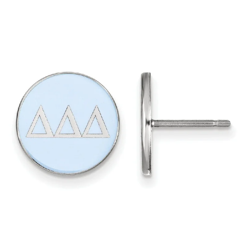 Ladies earrings simple shape earrings-Sterling Silver Delta Delta Delta Lt Blue Enamel Disc Post Earrings