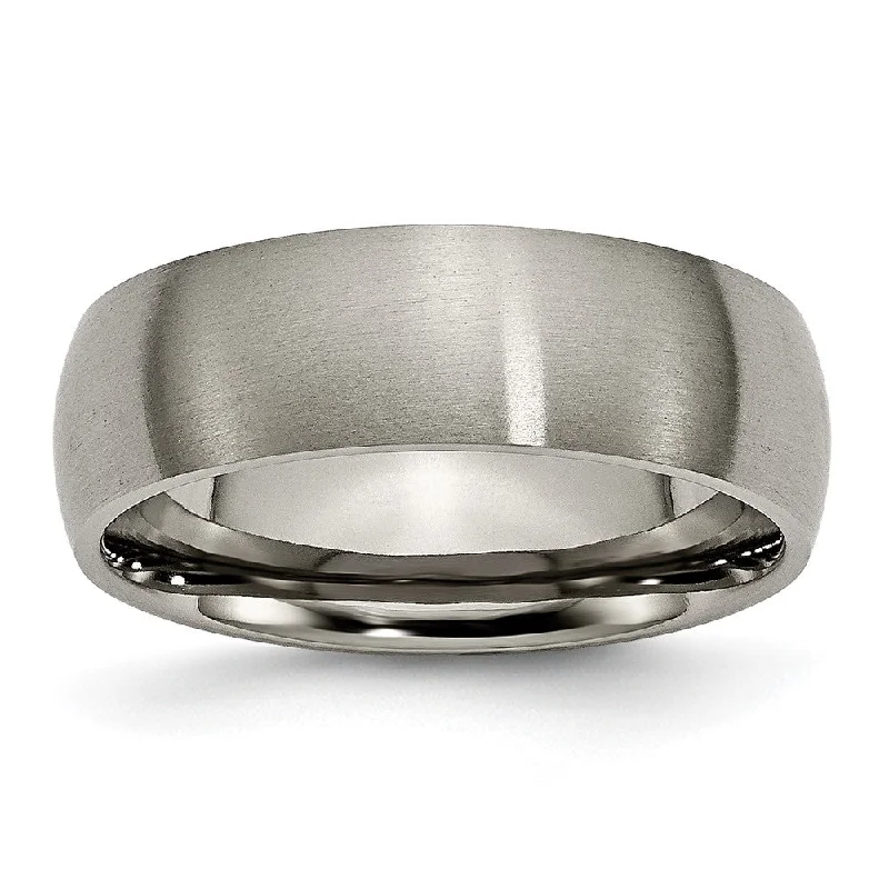 Ladies rings wave pattern rings-7mm Titanium Brushed Domed Comfort Fit Band