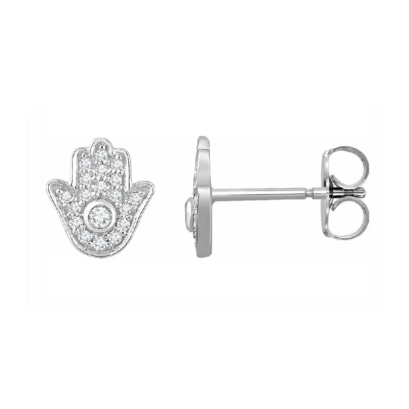 Ladies earrings sentimental keepsake value-14K White Gold 1/5 CTW Diamond Hamsa Post Earrings, 8.5mm