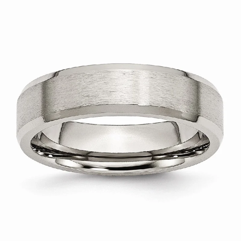 Ladies rings surrealist style designs-Titanium Beveled Edge 6mm Brushed Comfort Fit Band