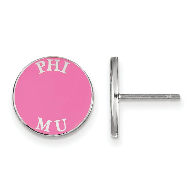 Ladies earrings recycled metal styles-Sterling Silver Phi Mu Enamel Disc Post Earrings