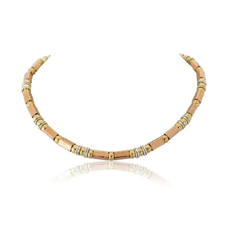 Ladies necklaces family heirloom designs-Lavan 3-Tone Hammered Golds and Sterling Silver Necklace