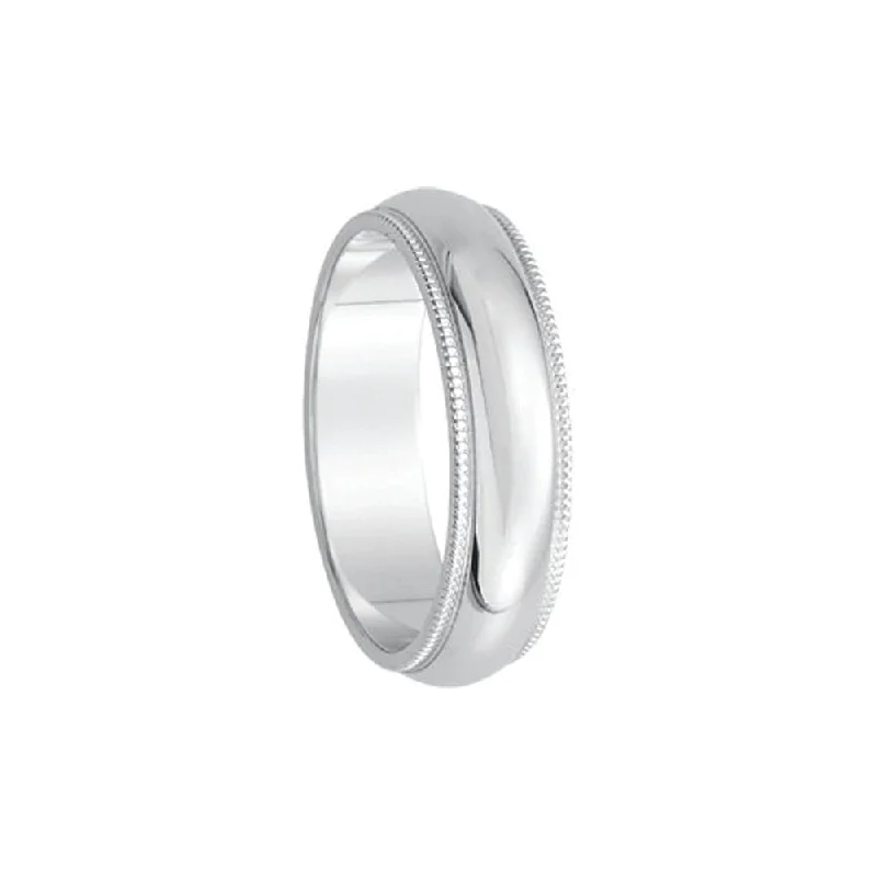 Ladies rings cushion cut rings-5mm Milgrain Edge Domed Band in Platinum