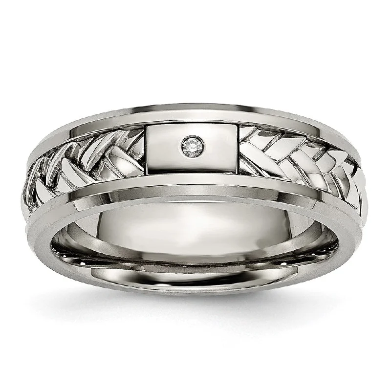 Ladies rings budget-friendly finds-Mens 7mm Titanium Sterling Silver Inlay 1pt. Diamond Standard Fit Band