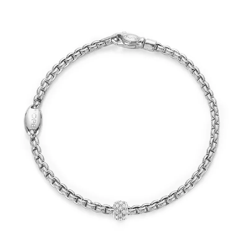 Ladies bracelets eye-catching designs-Ladies bracelets eye-catching designs-Eka 18ct White Gold Slim Bracelet with Diamond Rondel