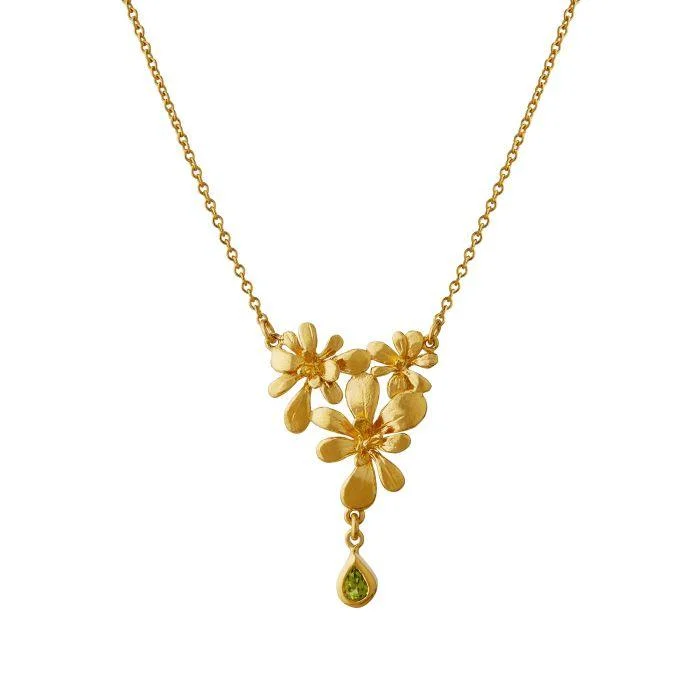 Ladies necklaces fragile beauty styles-Alex Monroe Clustered Rosette Necklace with Peridot Drop