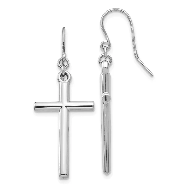 Ladies earrings quiet luxury earrings-Large Hollow Cross Dangle Earrings in 14k White Gold