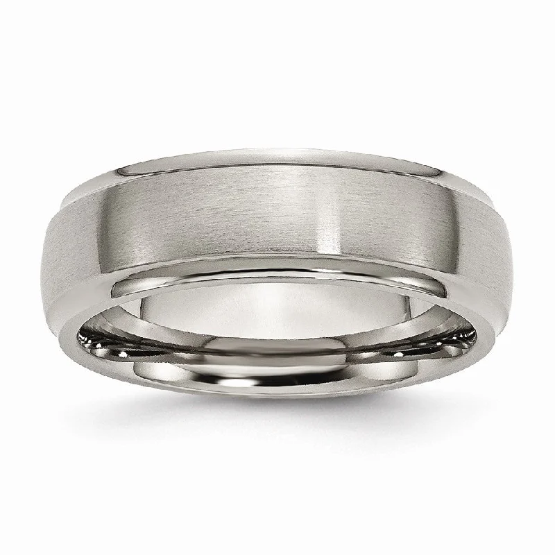 Ladies rings Native American styles-Titanium Ridged Edge 7mm Dual Finish Comfort Fit Band