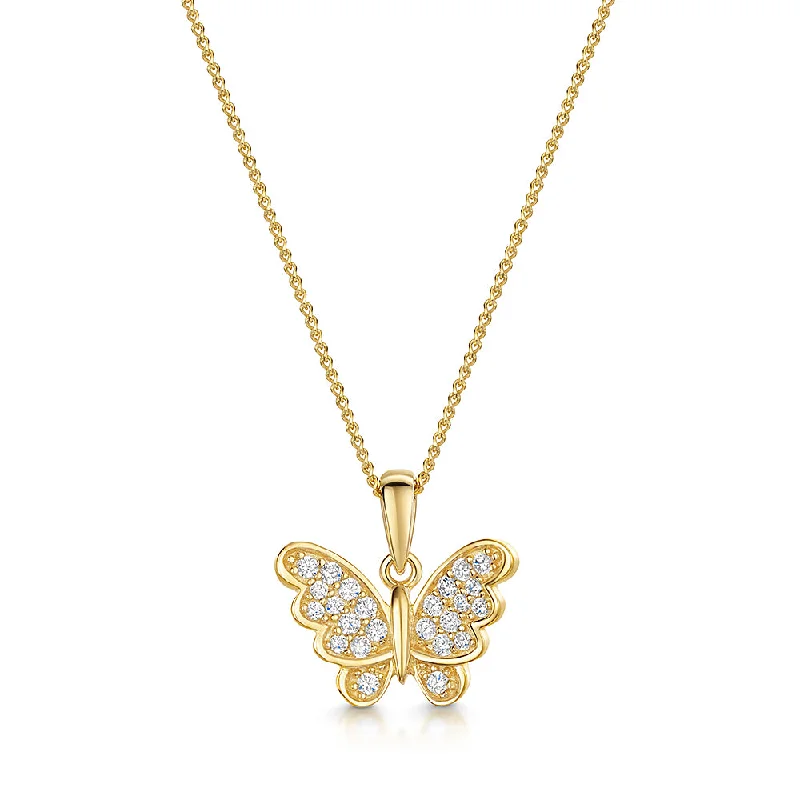 Ladies necklaces conflict-free gemstones-Jools Gold Vermeil Cubic Zirconia Butterfly in Flight Necklace