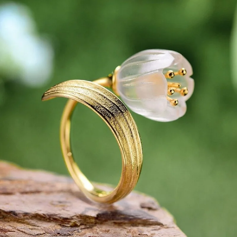 Ladies rings cultural celebration styles-Lily Of The Valley Flower Ring