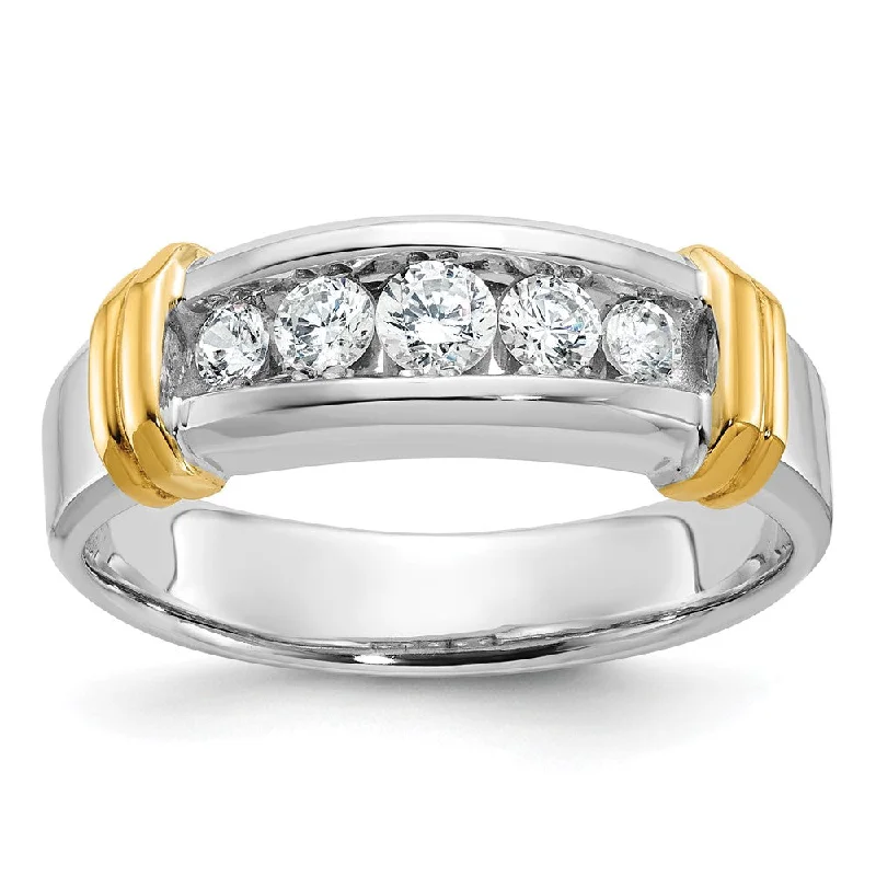 Ladies rings dramatic flair rings-7.8mm 14K Two Tone Gold 5-Stone 1/2 Ctw Lab Cr. Diamond Tapered Band