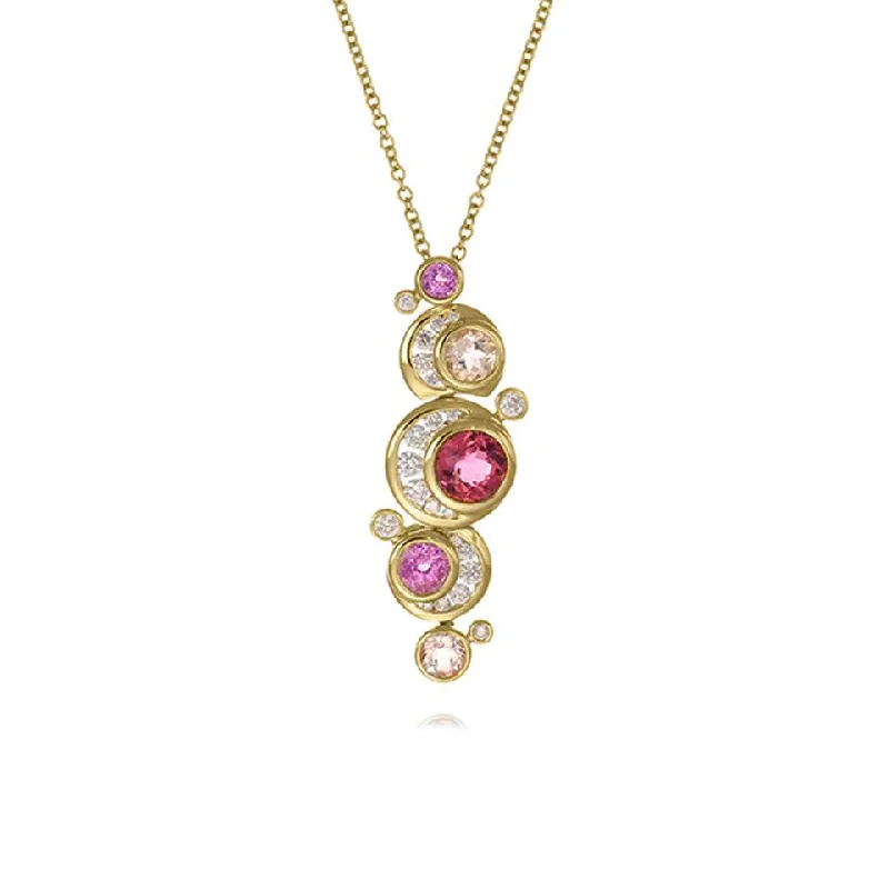 Ladies necklaces scratch-resistant styles-18ct Gold Diamond, Morganite, Pink Sapphire & Tourmaline Necklace