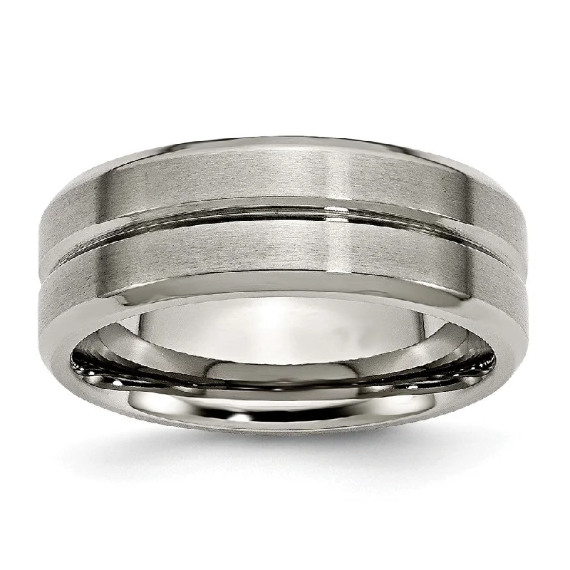 Ladies rings futuristic design styles-Titanium 8mm Grooved And Beveled Edge Comfort Fit Band