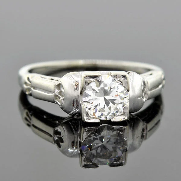 Ladies engagement rings halo settings-Late Art Deco 18kt Diamond Engagement Ring 0.62ct