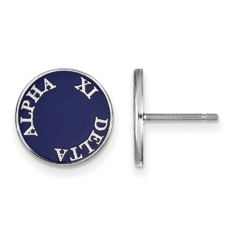 Ladies earrings tiny stud designs-Sterling Silver Alpha Xi Delta Enamel Disc Post Earrings