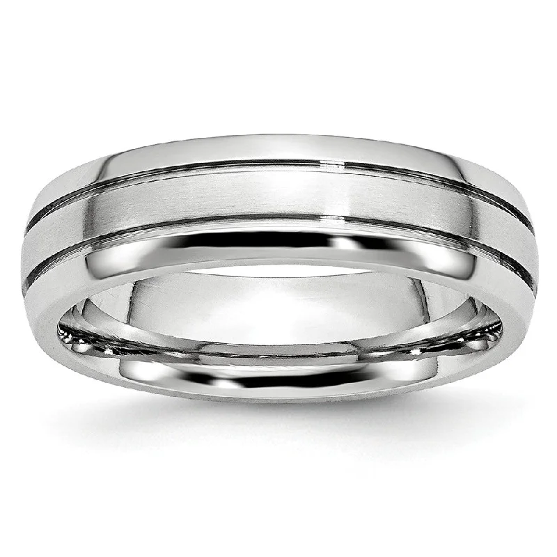 Ladies rings thumb statement pieces-6mm Cobalt Polished & Satin Double Grooved Comfort Fit Band