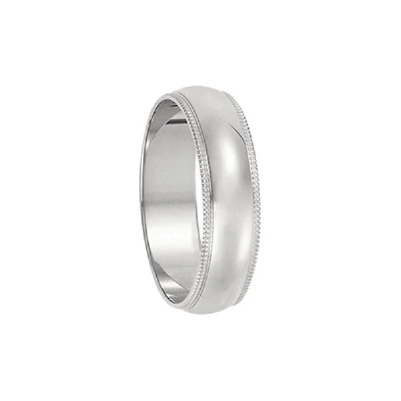 Ladies rings art deco elegance-5mm Milgrain Edge Domed Light Band in 14k White Gold