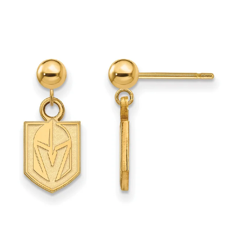 Ladies earrings heritage inspired earrings-SS 14k Yellow Gold Plated NHL Golden Knights Ball Dangle Earrings