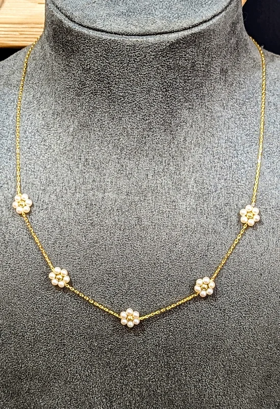 Ladies necklaces casual chic vibes-Sterling Silver & Gold Pearl Flower Cluster Necklace