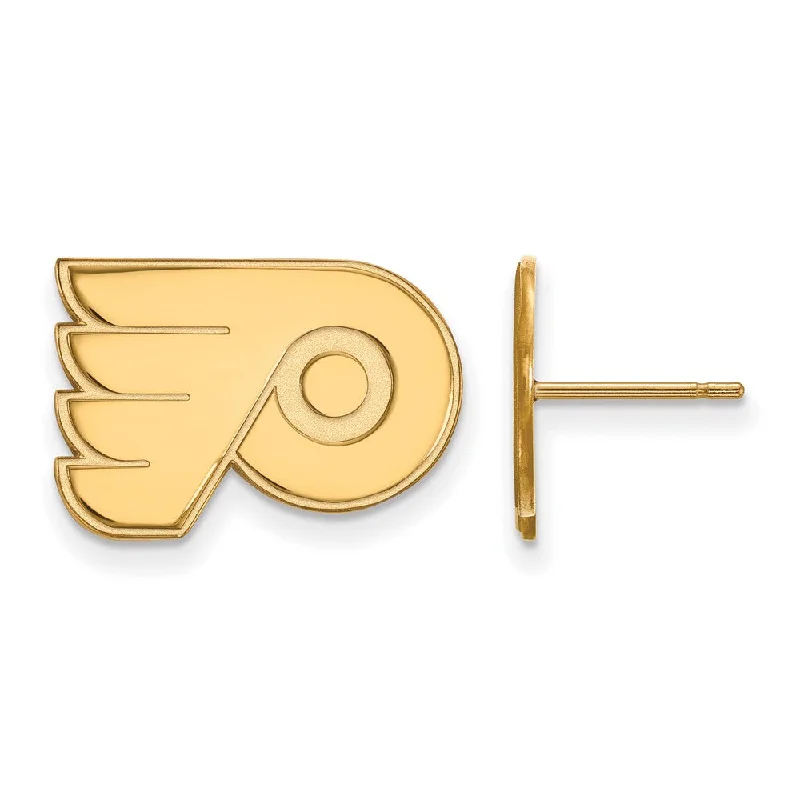 Ladies earrings classic vintage looks-SS 14k Yellow Gold Plated NHL Philadelphia Flyers Small Post Earrings