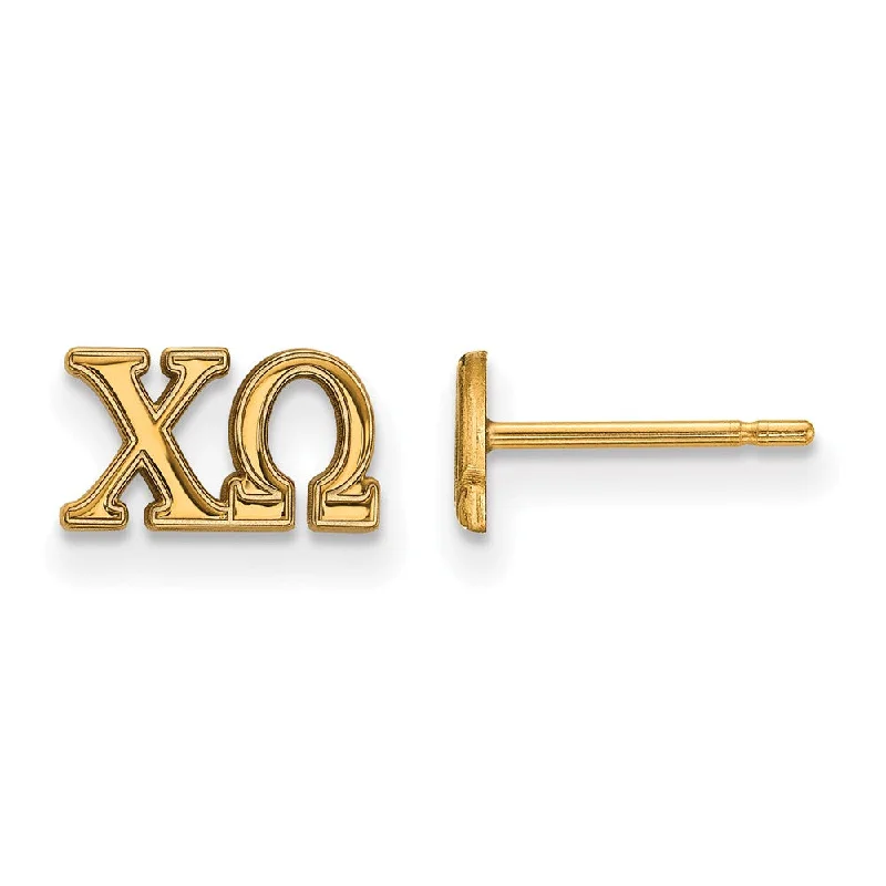 Ladies earrings heart cut styles-14K Plated Silver Chi Omega XS Greek Letters Post Earrings