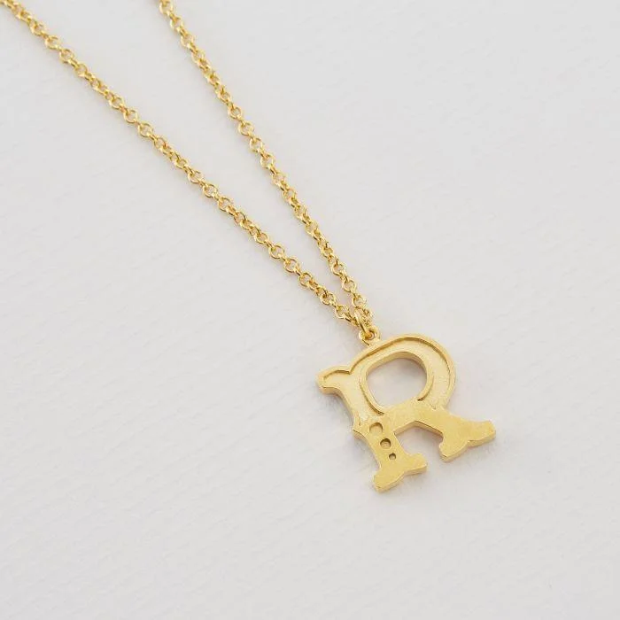 Ladies necklaces green diamond necklaces-Alex Monroe 22ct Gold Vermeil Just My Type Letter R Necklace