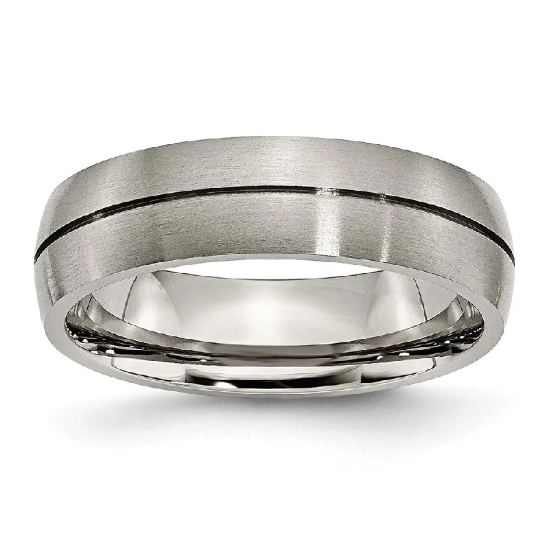 Ladies rings expressionist designs-6mm Titanium Brushed & Grooved Standard Fit Band