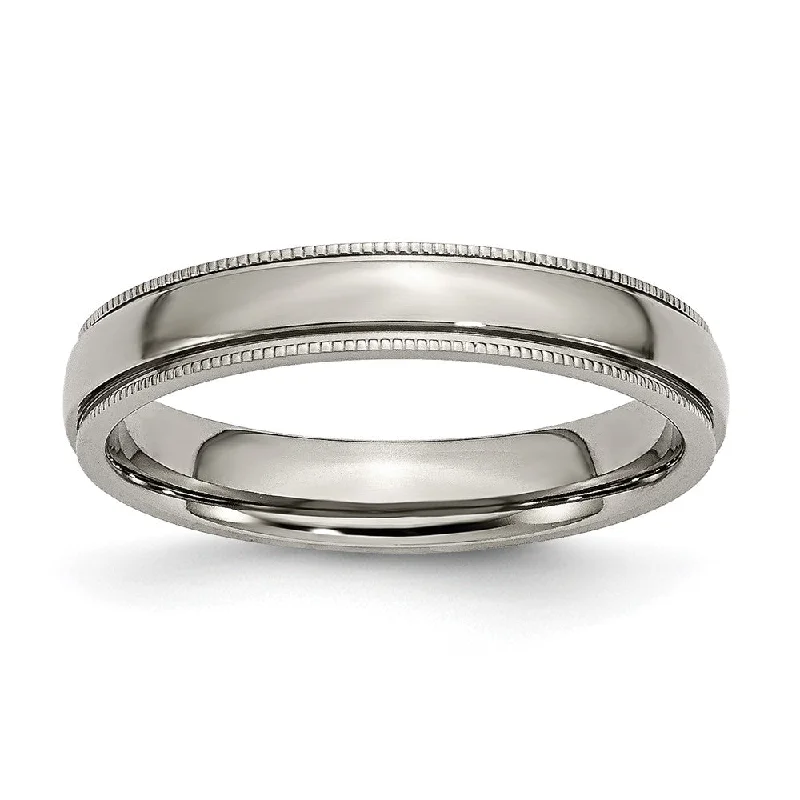 Ladies rings yellow diamond rings-4mm Titanium Grooved & Milgrain Edge Standard Fit Band