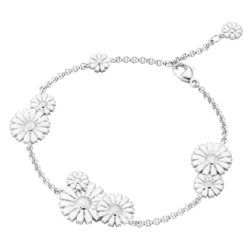 Ladies bracelets tapered band bracelets-Ladies bracelets tapered band bracelets-Daisy Silver & White Enamel Layered Bracelet