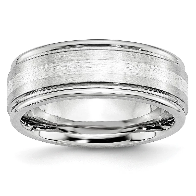 Ladies rings soft curve rings-8mm Cobalt & Sterling Silver Inlay Grooved Ridged Edge Band