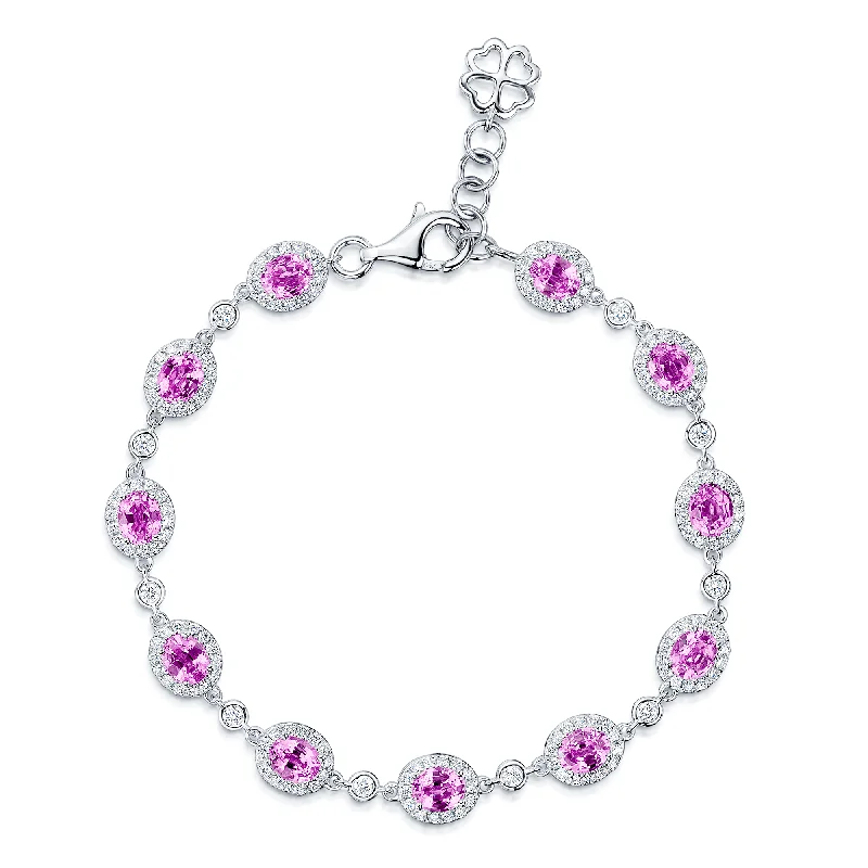 Ladies bracelets openwork pattern styles-Ladies bracelets openwork pattern styles-18ct White Gold Oval Pink Sapphire And Diamond Cluster Bracelet