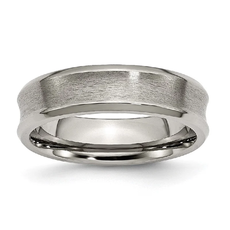 Ladies rings lab-created gem rings-6mm Titanium Brushed Concave Polished Beveled Edge Standard Fit Band