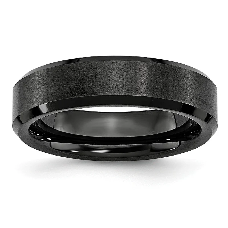 Ladies rings fair trade styles-Black Ceramic, 6mm Beveled Edge Comfort Fit Band