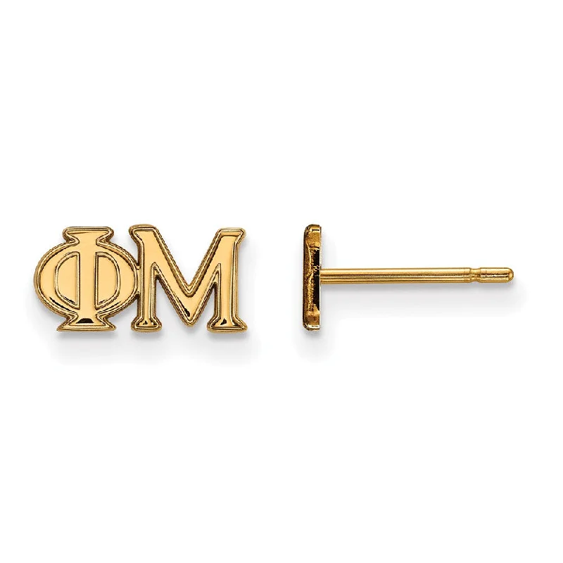 Ladies earrings polished gemstone designs-14K Plated Silver Phi Mu XS Greek Letters Post Earrings