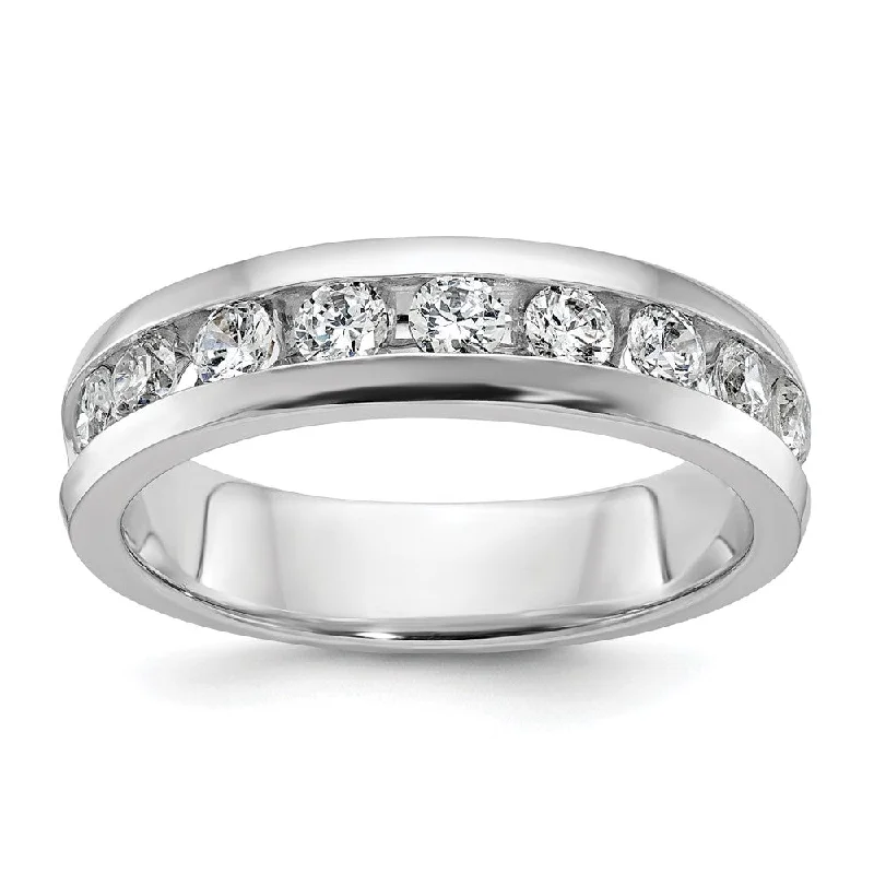 Ladies rings iridescent finish designs-5.75mm 14K White Gold 9-Stone 1.0 Ctw Diamond Standard Fit Band