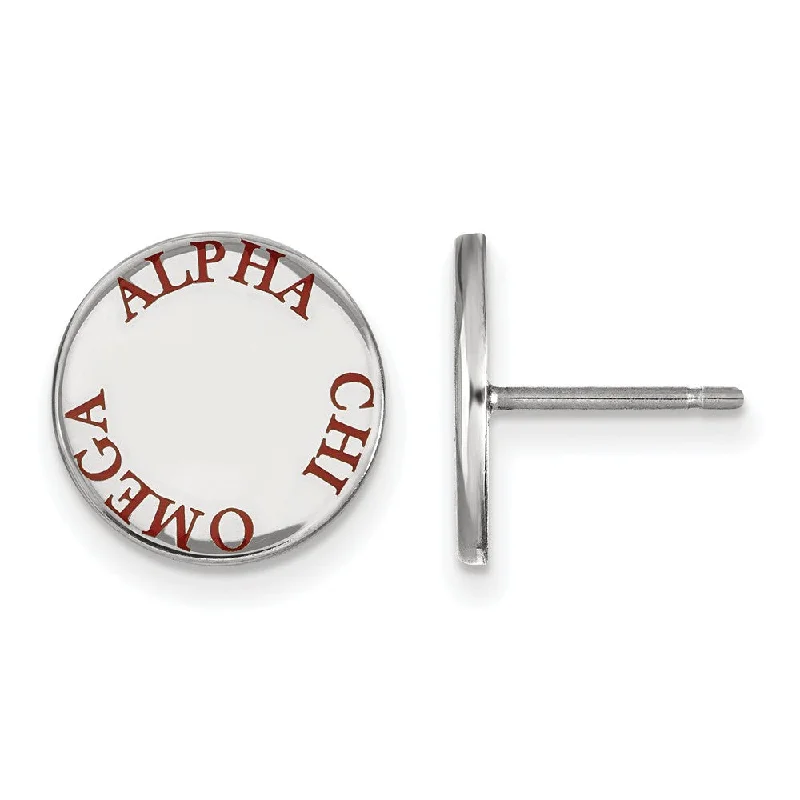 Ladies earrings vibrant shade designs-Sterling Silver Alpha Chi Omega Red Enamel Post Earrings