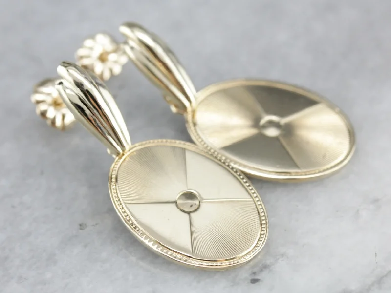 Ladies earrings flat stud earrings-Yellow Gold Cufflink Drop Earrings