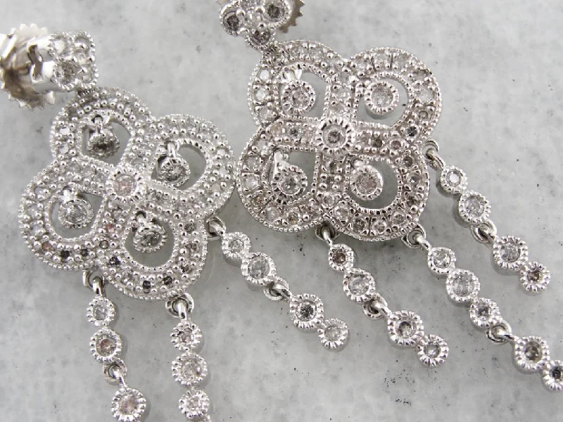 Ladies earrings floral cluster designs-Diamond Chandelier Earrings, Bridal Earrings