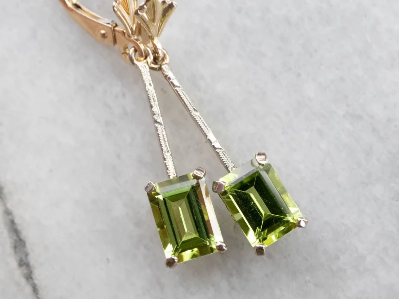 Ladies earrings Victorian era styles-Two Tone Gold Peridot Earrings