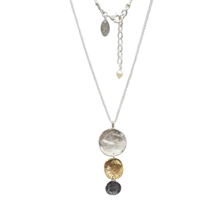 Ladies necklaces single layer necklaces-Silver and Gold Large Three Colour Circle Necklace