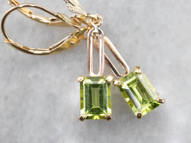 Ladies earrings mid-century modern looks-Peridot and Gold Drop Earrings