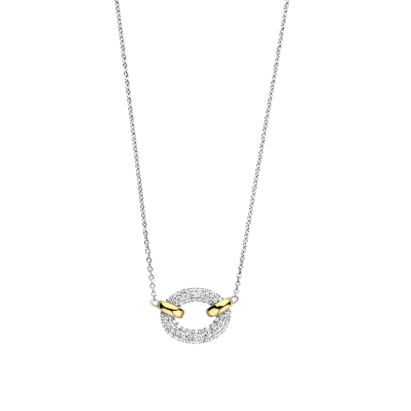 Ladies necklaces Japanese aesthetic designs-Ti Sento Silver and Gold Pave Necklace with Cubic Zirconia Stones