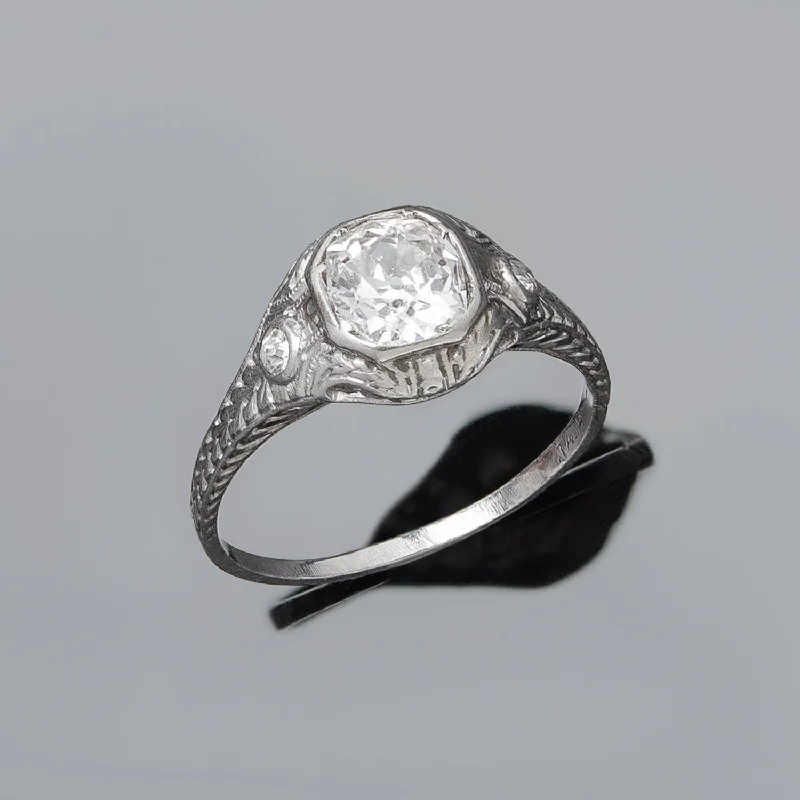 Ladies engagement rings tribal halo styles-Art Deco Platinum & Diamond Engagement Ring 1.02ct