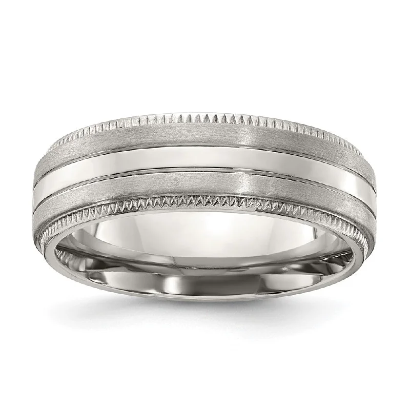 Ladies rings pointed tip styles-7mm Titanium Brushed & Textured Ridge Edge Standard Fit Band