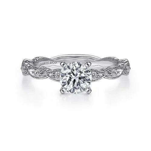 Ladies engagement rings punk flair-Sadie - Vintage Inspired 14K White Gold Round Diamond Engagement Ring (Setting Only)